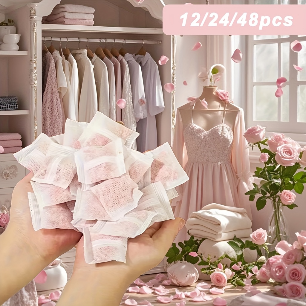 Home Fragrance Sachet - 12/24/48個入り 香り付きクローゼットサシェ、防湿消臭剤、長持ちするフローラルフレグランスバッグ（家庭およびRVのワードローブ用）