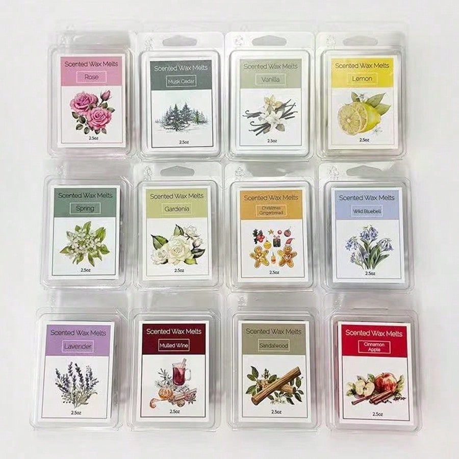 Home Fragrance Vanilla Scented Candle - 香り付きワックスメルトセット、8種類の香り（ラベンダー/バニラ/ローズ）、天然大豆ワックスキャンドルワックスタート、ホームフレグランス＆リラクゼーション用