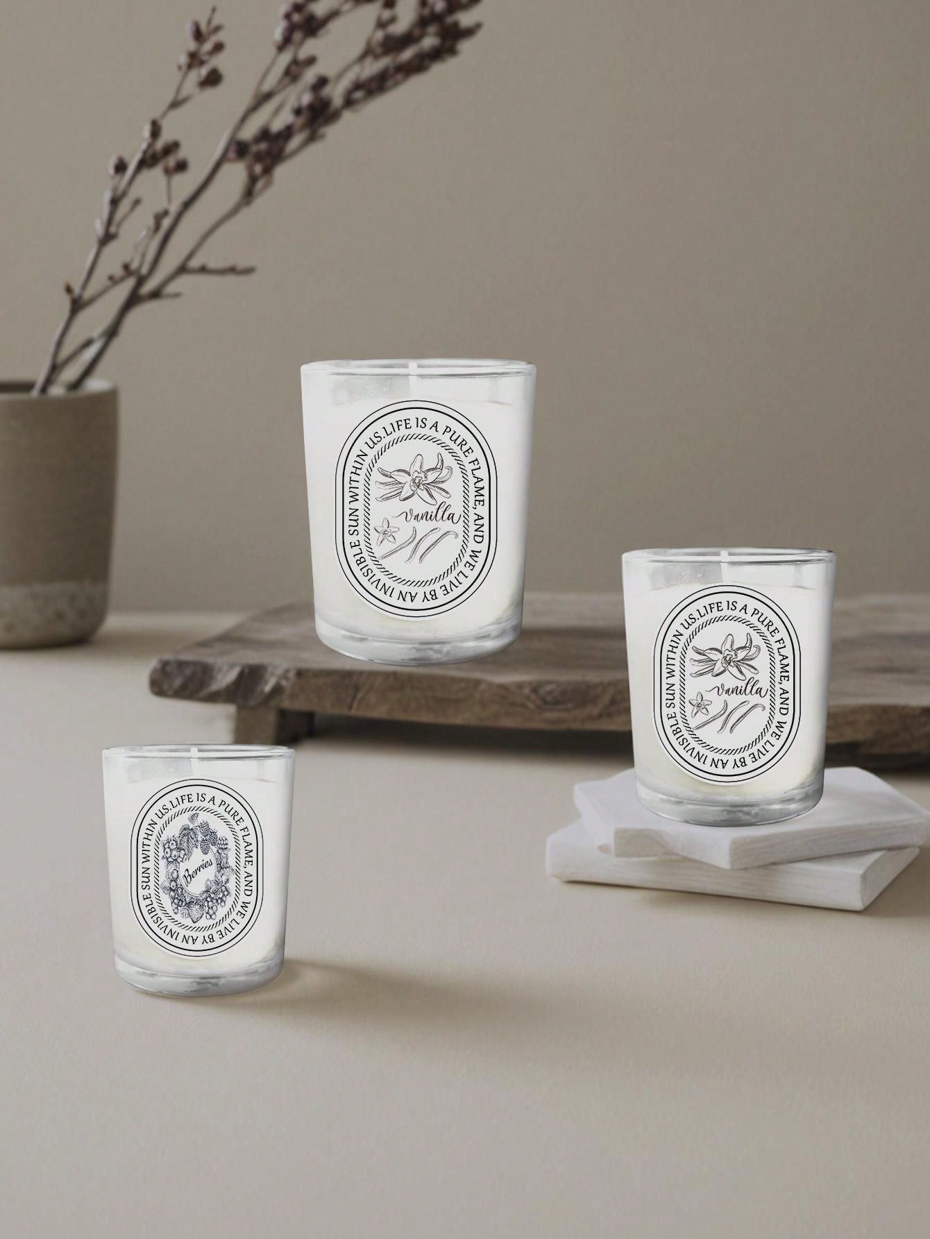 バニラ、ラベンダー、ローズのガラス瓶キャンドル、ホームフレグ - Home Fragrance Vanilla Scented Candle のレビューと価格