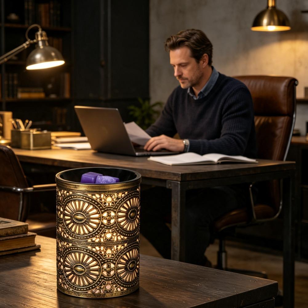 新しい香りのナイトライト、金色の幾何学模様の鉄製キャンドルス - Home Fragrance Aromatherapy のレビューと価格