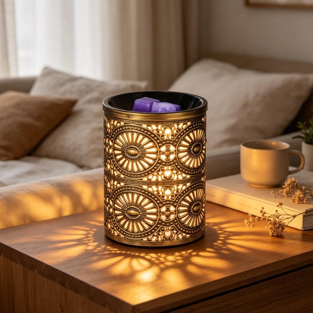 新しい香りのナイトライト、金色の幾何学模様の鉄製キャンドルス - Home Fragrance Aromatherapy のレビューと価格